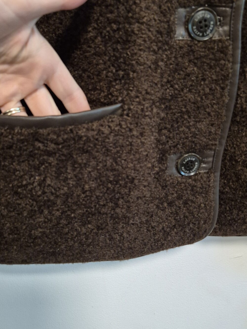 Lauren Ralph Lauren Teddy Sherpa Jacket Chocolate Brown Button Up Sz M $240 NWT - Picture 5 of 15